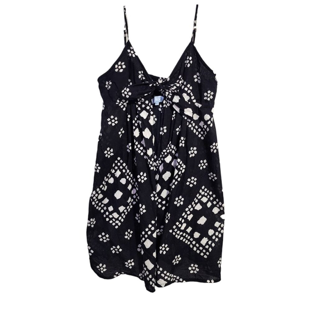 JOOLAY y2k babydoll tie front open tunic blouse navy‎ white M/L